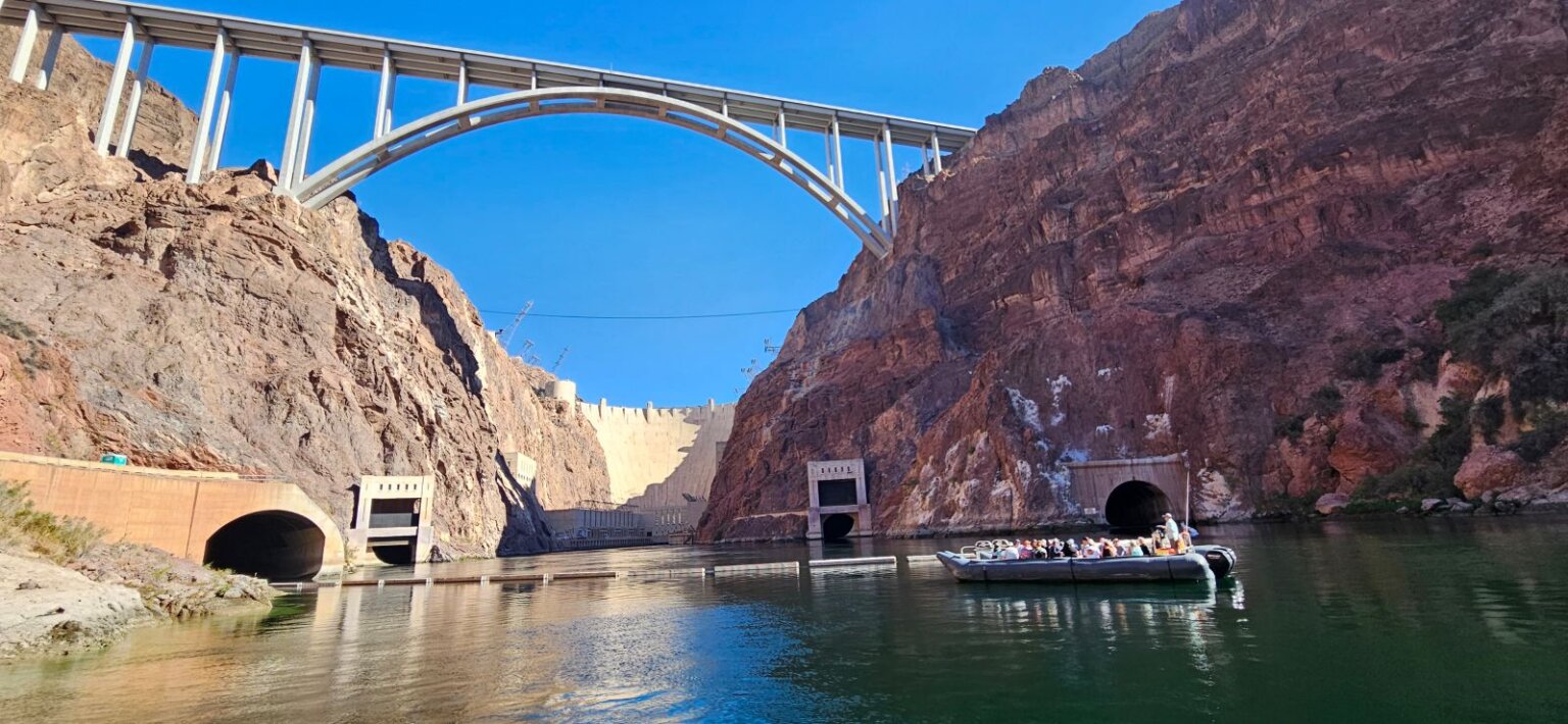 Raft under a bridge at Hover Dam